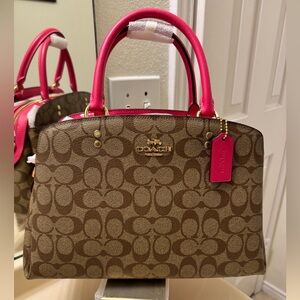 Coach Lillie Gold/Khaki/Bold Pink Signature Canvas & Leather Carryall